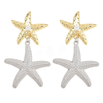 Brass Micro Pave Cubic Zirconia Dangle Stud Earrings EJEW-G471-29D-GP-1