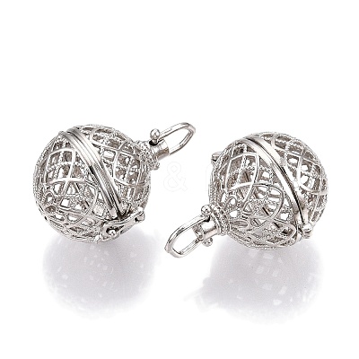 Rack Plating Brass Cage Pendants KK-S751-004P-1