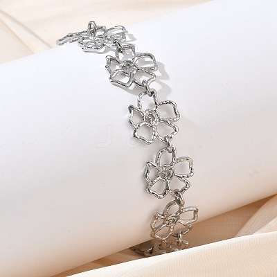 Hollow Hammered 304 Stainless Steel Link Chain Bracelets for Women BJEW-F539-01C-P-1