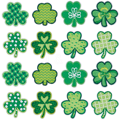 32Pcs 8 Styles Clover Computerized Embroidery Polyester Iron on/Sew on Patches PATC-CY0001-57-1