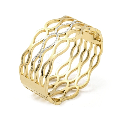 304 Stainless Steel Pave Crystal Rhinestone Hollow Out Hinged Bangles for Women BJEW-D044-07C-G-1