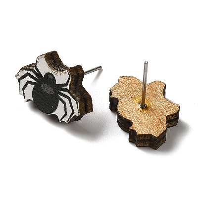 Wood Stud Earrings EJEW-Z054-02F-1