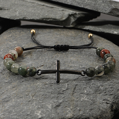 Natural Prehnite Round Bead Braided Bead Bracelets LS-FL7803-2-1