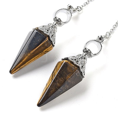 Natural Tiger Eye Hexagonal Pointed Dowsing Pendulums G-P552-05P-08-1