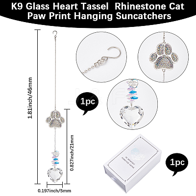 Pet Memorial Alloy Rhinestone Cat Paw Print Hanging Suncatchers HJEW-WH20022-03S-1
