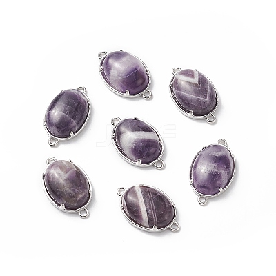 Brass Natural Amethyst Links Connectors X-G-E398-03D-1