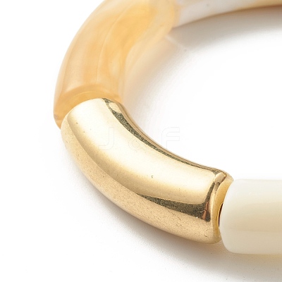 Chunky Curved Tube Beads Stretch Bracelet for Teen Girl Women BJEW-JB06991-01-1