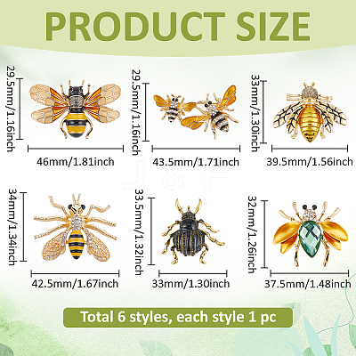 6Pcs 6 Styles Bees & Beetle Enamel Pins JEWB-PH0001-80-1