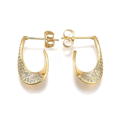 Brass Micro Pave Clear Cubic Zirconia Stud Earrings for Women EJEW-U056-04A-G-1