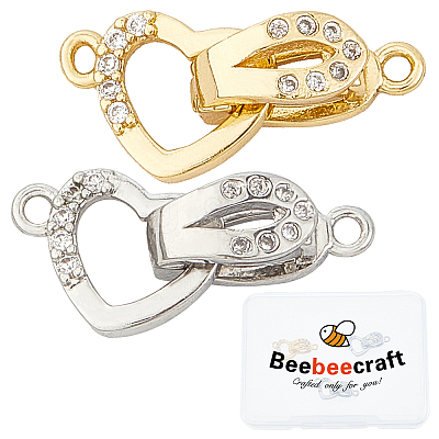 4 Sets 2 Colors Brass Micro Pave Cubic Zirconia Fold Over Clasps KK-BBC0001-46-1