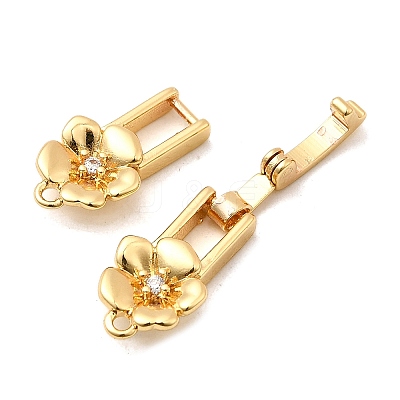 Brass Micro Pave Clear Cubic Zirconia Fold Over Clasps X-KK-C075-32G-1