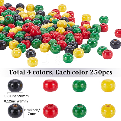 1000Pcs 4 Colors Dyed Natural Wood Beads COCO-SP0002-03-1