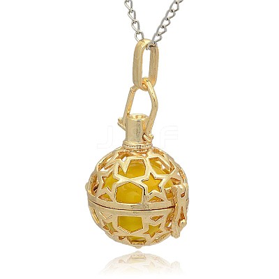 Golden Tone Brass Hollow Round Cage Pendants KK-J226-05G-1