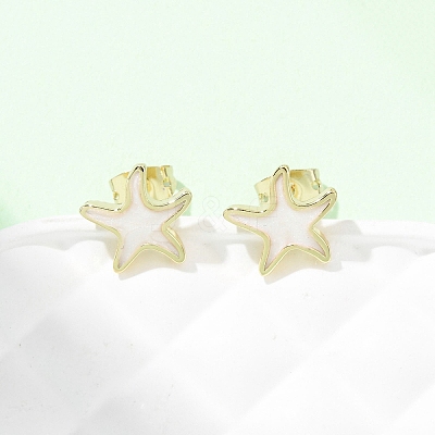 Brass Enamel Stud Earrings LS-EJEW-B152-01G-05-1