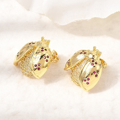 Brass Micro Pave Cubic Zirconia Stud Earrings EJEW-D355-02G-01-1