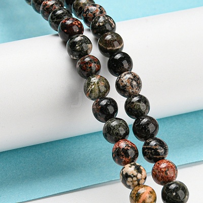 Natural Red Snowflake Obsidian Round Beads Strands G-P503-6MM-06-1