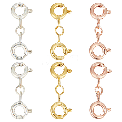 6Pcs 3 Colors 925 Sterling Silver Spring Ring Clasps STER-GO0001-15-1