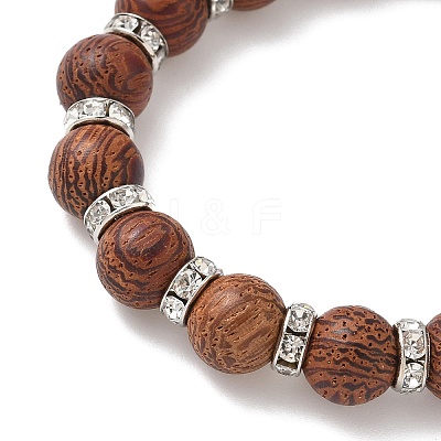 Natural Dracaena Drac Wood Round Beadeed Stretch Bracelets Sets for Men Women BJEW-JB12355-01-1