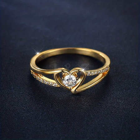 Heart Brass Micro Pave Clear Cubic Zirconia Finger Rings FS-WG243FC-02-1