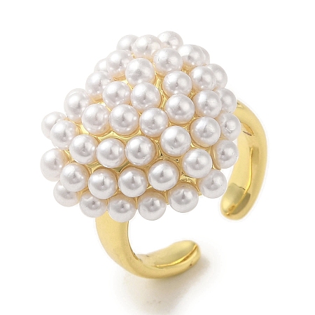 Rack Plating Brass Micro Pave Pearl Rings RJEW-R315-02A-G-1