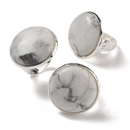 Natural Howlite Round Adjustable Rings RJEW-K371-09S-17-1