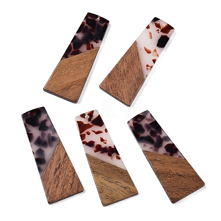 Opaque Resin & Walnut Wood Pendants RESI-T058-04B-1
