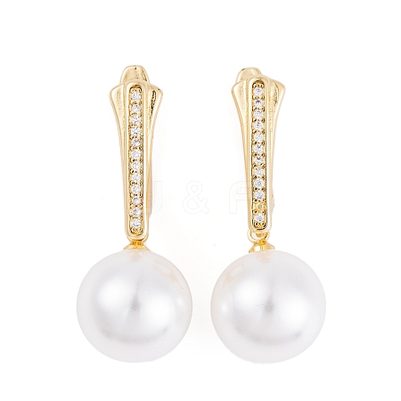 Rack Plating Brass Clear Cubic Zirconia ABS Pearl Earrings EJEW-S219-15G-06-1