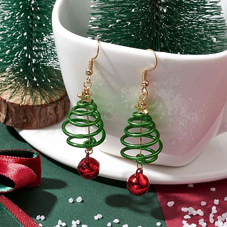 Aluminum Wire Wrapped Christmas Tree Dangle Earrings EJEW-JE05829-01-1