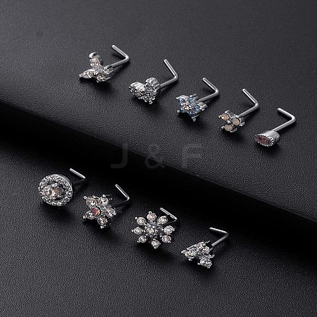 316L Surgical Stainless Steel Clear Cubic Zirconia L-Shaped Nose Rings WG135CD-11-1