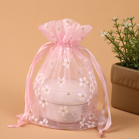 Rectangle Organza Drawstring Bags CON-PW0001-062A-01-1