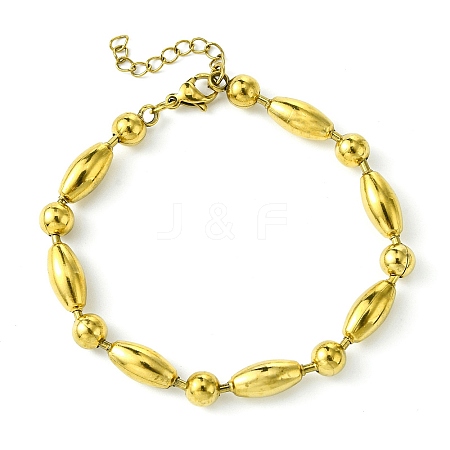 Ion Plating(IP) 304 Stainless Steel Oval & Round Link Chain Bracelets for Women BJEW-C066-01G-1