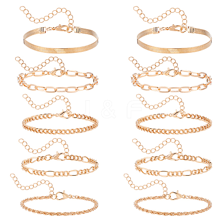 10Pcs Bohemian Style Alloy Chain Bracelets Kit for Women BJEW-UN0001-68G-1