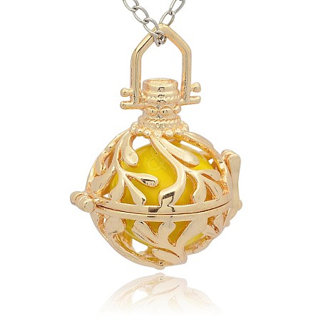 Golden Tone Brass Hollow Round Cage Pendants KK-J227-01G-1