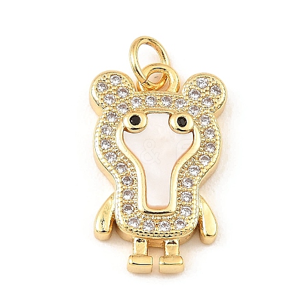 Brass Cubic Zirconia with Shell Pendants KK-K342-11G-1