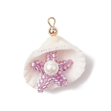 Cylinder Seed Beaded Starfish & Shell Pendants PALLOY-MZ00547-03-1