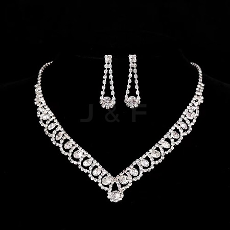 Teardrop Alloy Rhinestone Pendant Necklaces & Stud Earrings Sets FS-WG31B3E-05-1