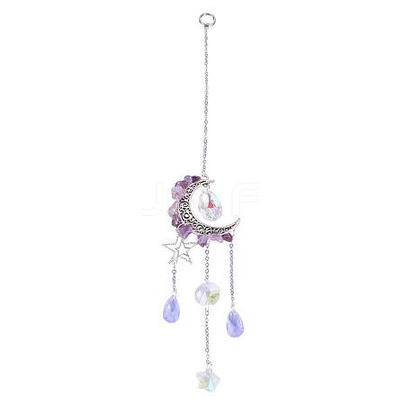 Moon & Star Alloy Hanging Ornaments HJEW-TADJ0024-1