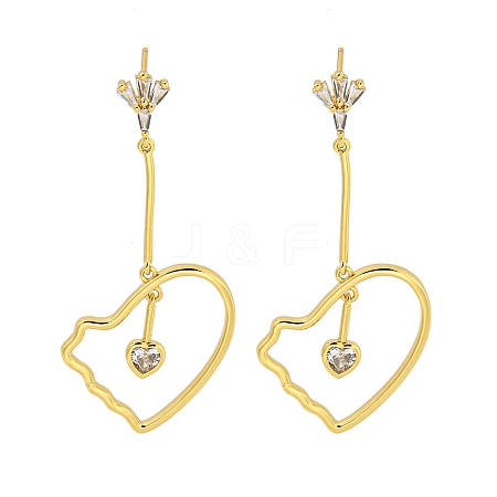 Rack Plating Heart Brass Micro Pave Clear Cubic Zirconia Earrings EJEW-B061-09G-1