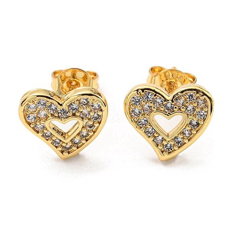 Clear Cubic Zirconia Heart Stud Earrings EJEW-F321-02G-1