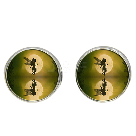 Picture Glass Stud Earrings EJEW-O088-68-1