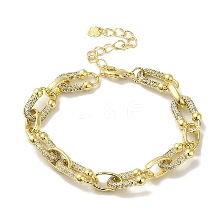 Rack Plating Brass Micro Pave Clear Cubic Zirconia Oval Link Chain Bracelets for Women LS-BJEW-P323-08G-1