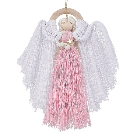 Angel Wood & Cotton Threads Pendant Decoration HJEW-JM02406-02-1