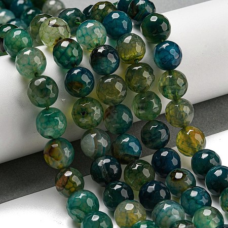 Faceted Natural Dragon Veins Agate Beads Strands G-F447-12mm-P04-1