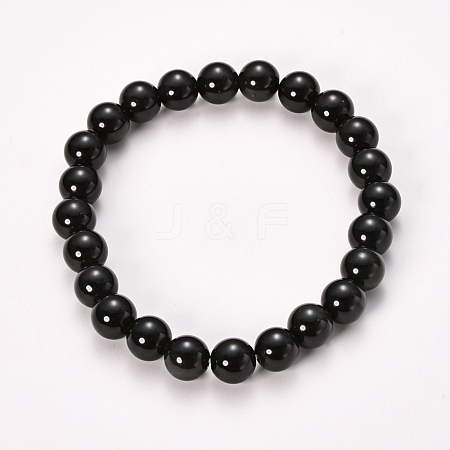 Natural Obsidian Beaded Stretch Bracelets BJEW-Q692-12-12mm-1