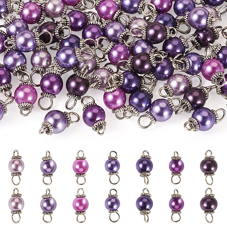70Pcs 7 Colors Glass Pearl Round Connector Charms PALLOY-TA00267-1