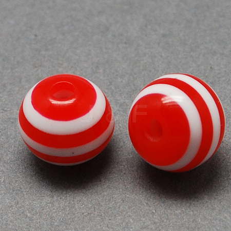 Round Striped Resin Beads RESI-R158-10mm-03-1