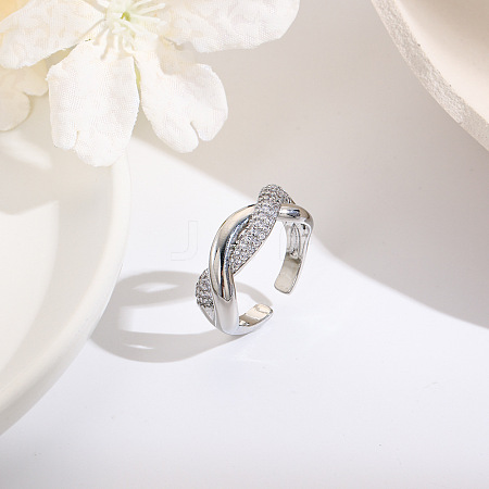 Twist Brass Micro Pave Clear Cubic Zirconia Cuff Rings FS-WG5AEE9-04-1