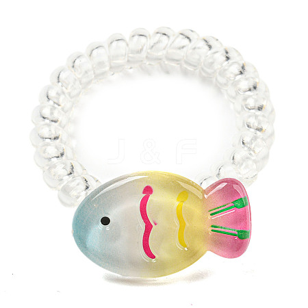 Summer Fish Resin Telephone Line Wire Elastic Hair Ties AJEW-U004-02A-1