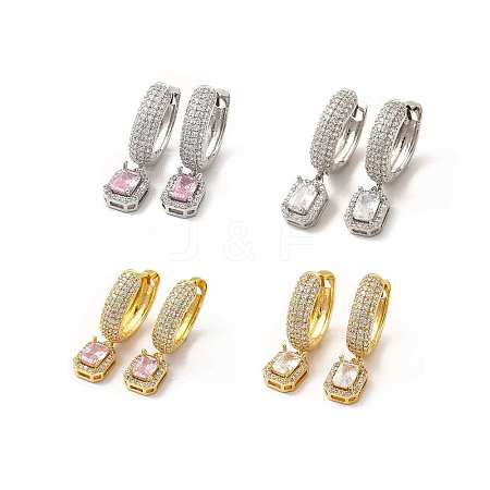 Rack Plating Brass Micro Pave Cubic Zirconia Hoop Earrings EJEW-H091-25-1