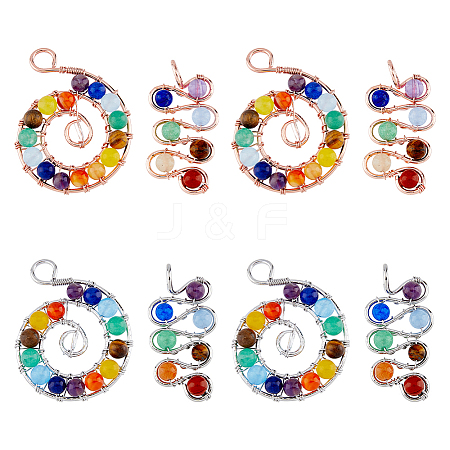 8pcs 2 styles Natural Mixed Stone Brass Big Pendants FIND-DC0002-51-1